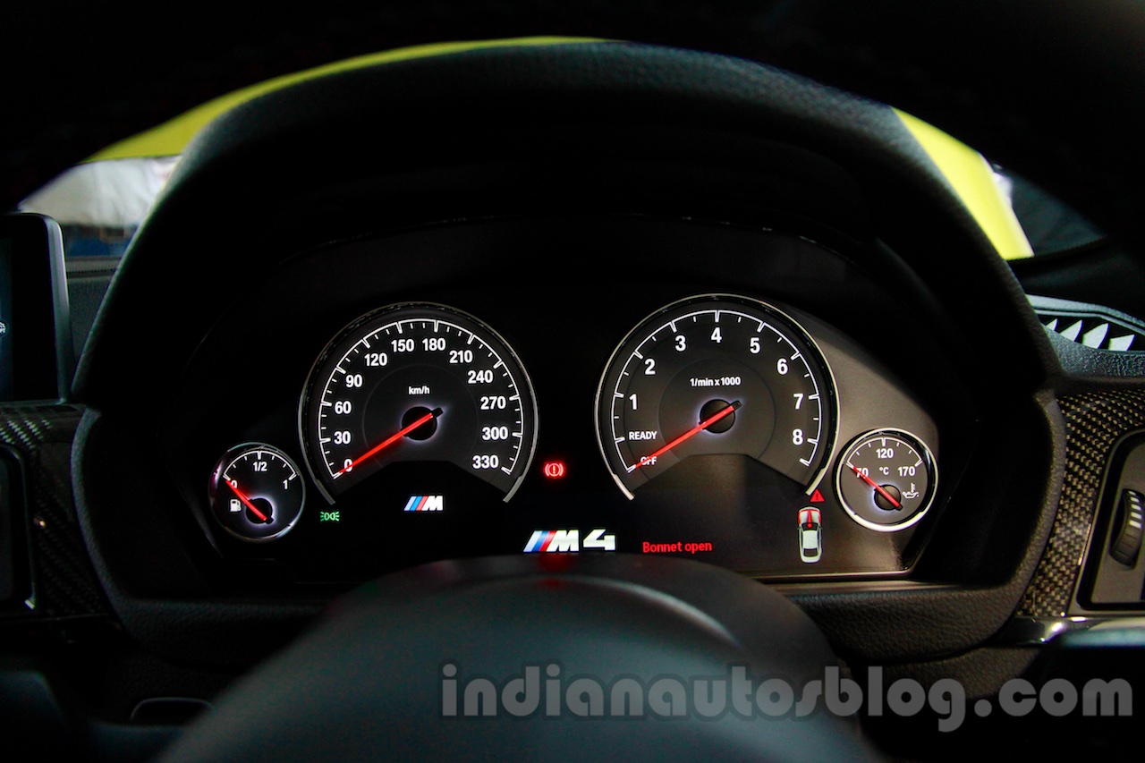 BMW M4 Coupe instrument cluster lit up for India