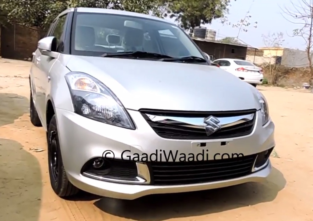 2015 Maruti Dzire facelift front quarter dealer yard