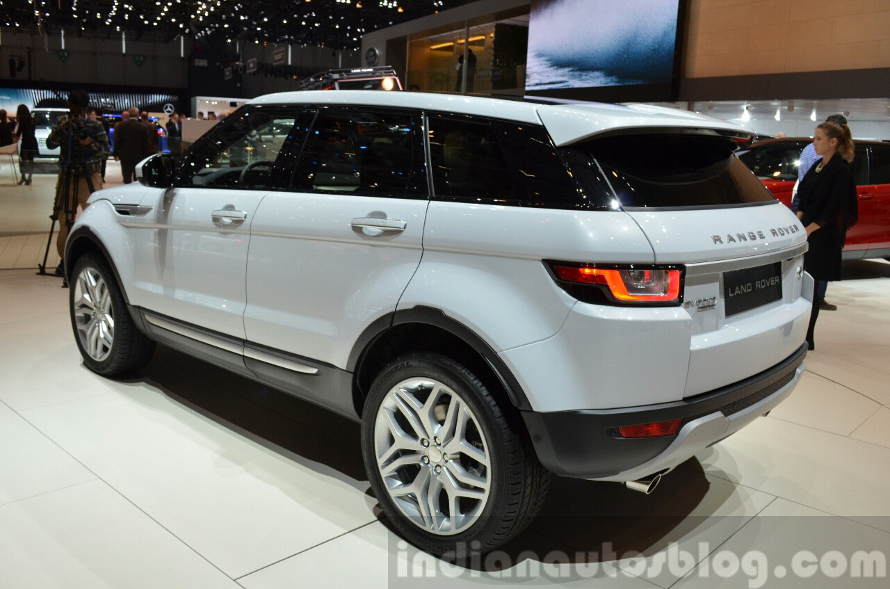 2015 Land Rover Evoque rear three quarter at the 2015 Geneva Motor Show