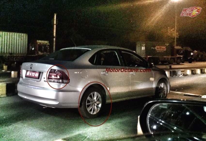 VW Vento facelift rear three quarter for India spotted on test