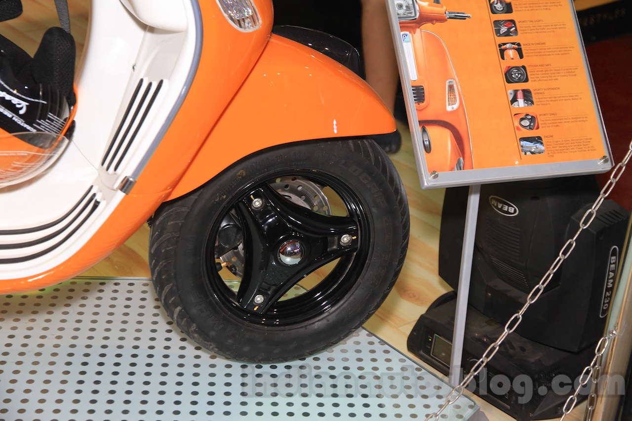 Vespa S orange black alloy wheels at Nepal Auto Show 2015