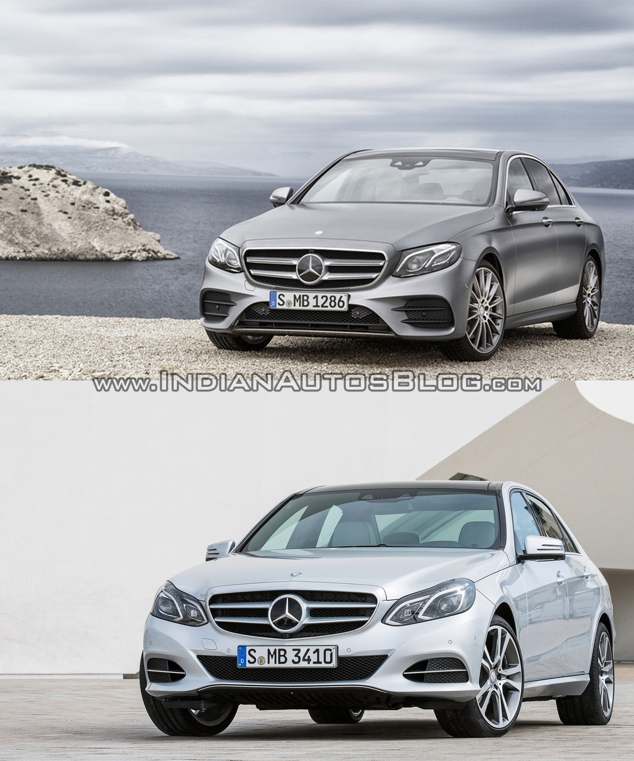 Mercedes E Class (W213) vs Mercedes E Class (W212) front quarter Old vs New