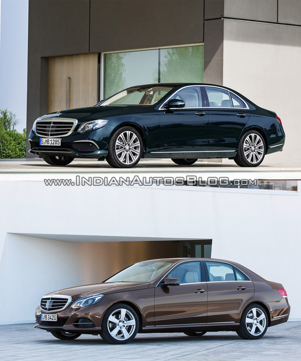 Mercedes E Class (W213) vs Mercedes E Class (W212) front three quarter low Old vs New