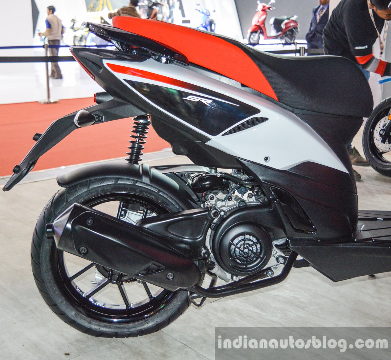 Aprilia SR 150 White exhaust at Auto Expo 2016