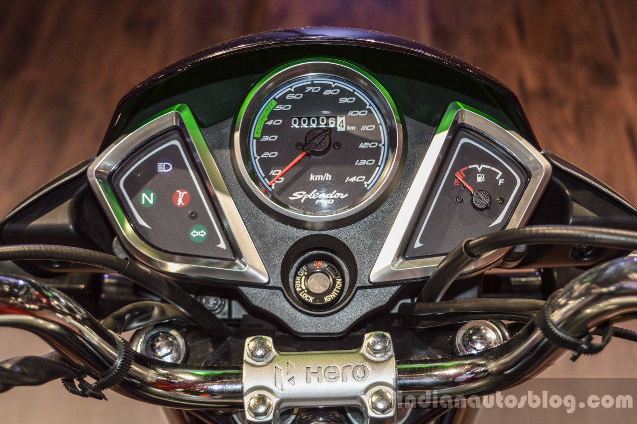 Hero Splendor Pro grey green speedometer at Auto Expo 2016