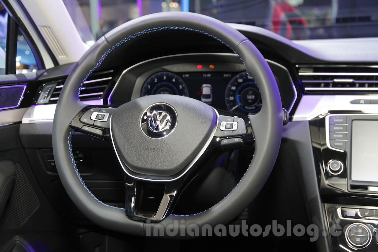VW Passat GTE steering wheel at 2016 Auto Expo