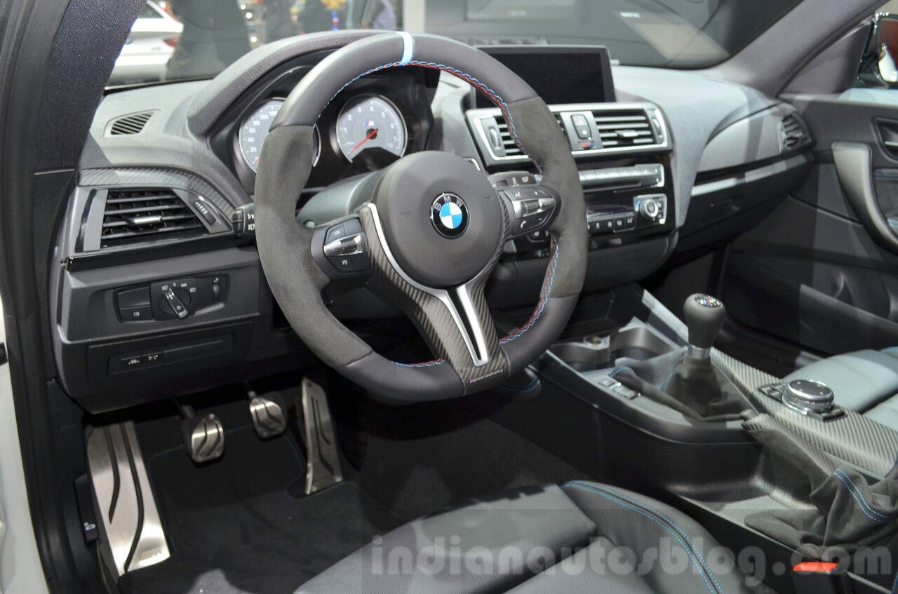 BMW M2 with M Performance Parts Alcantara steering wheel at 2016 Geneva