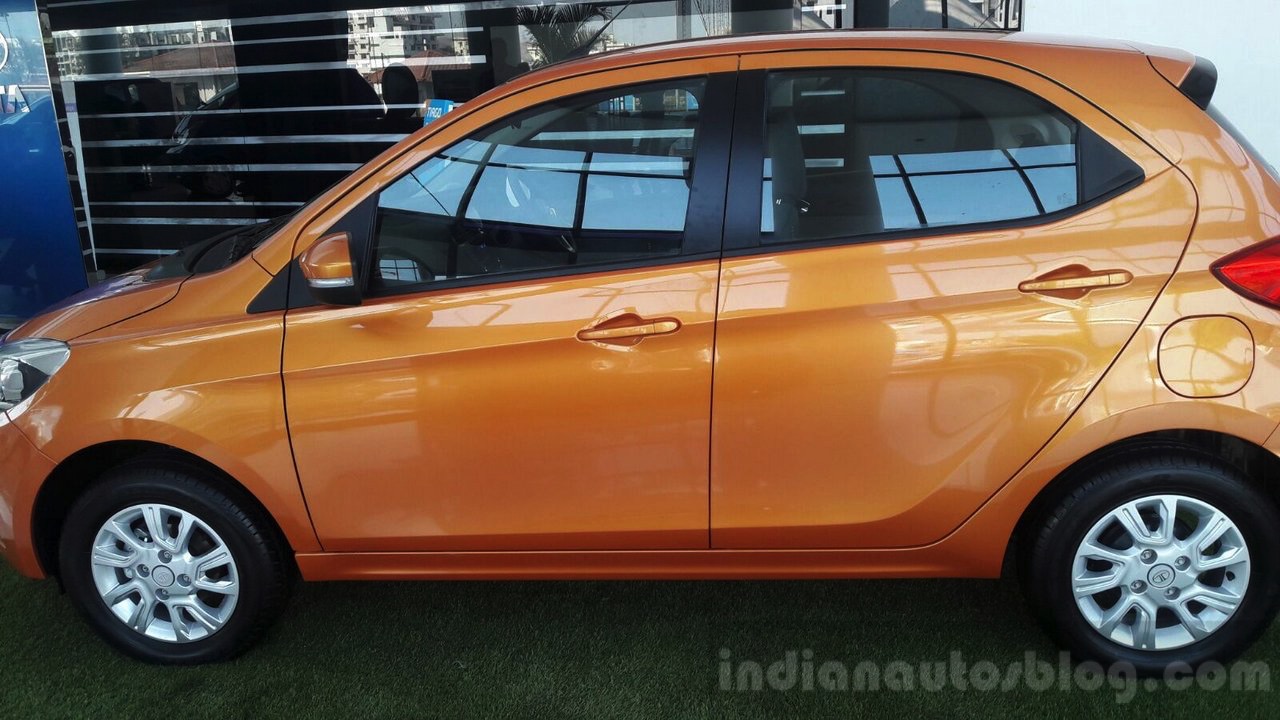 Tata Tiago orange at dealership
