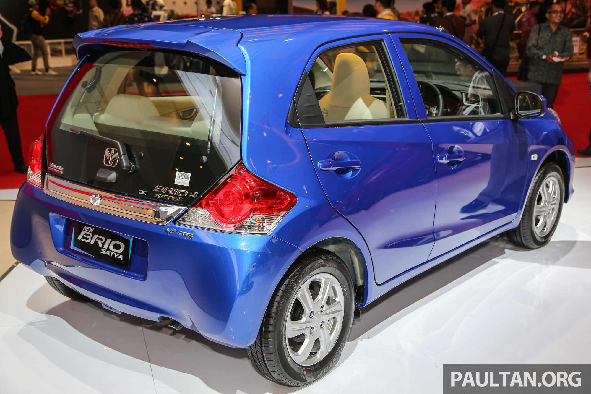 Honda Brio facelift blue rear three quarter unveiled at IIMS 2016