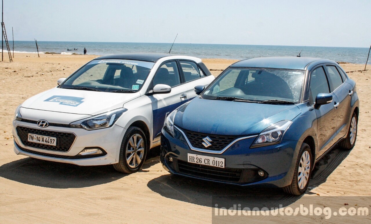 Maruti Baleno vs Hyundai Elite i20 front quarter left 