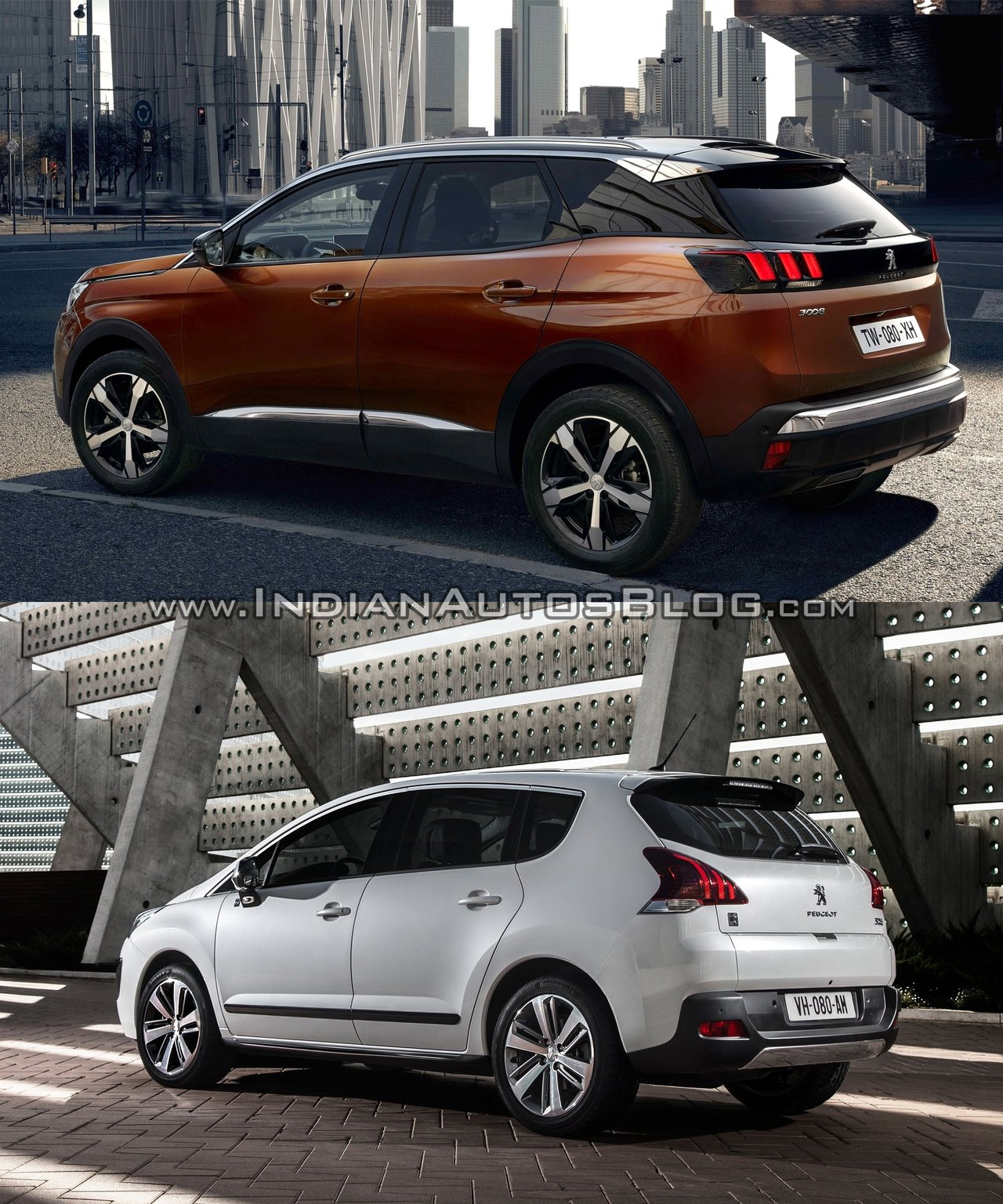 Peugeot 3008 rear three quarter Old vs New