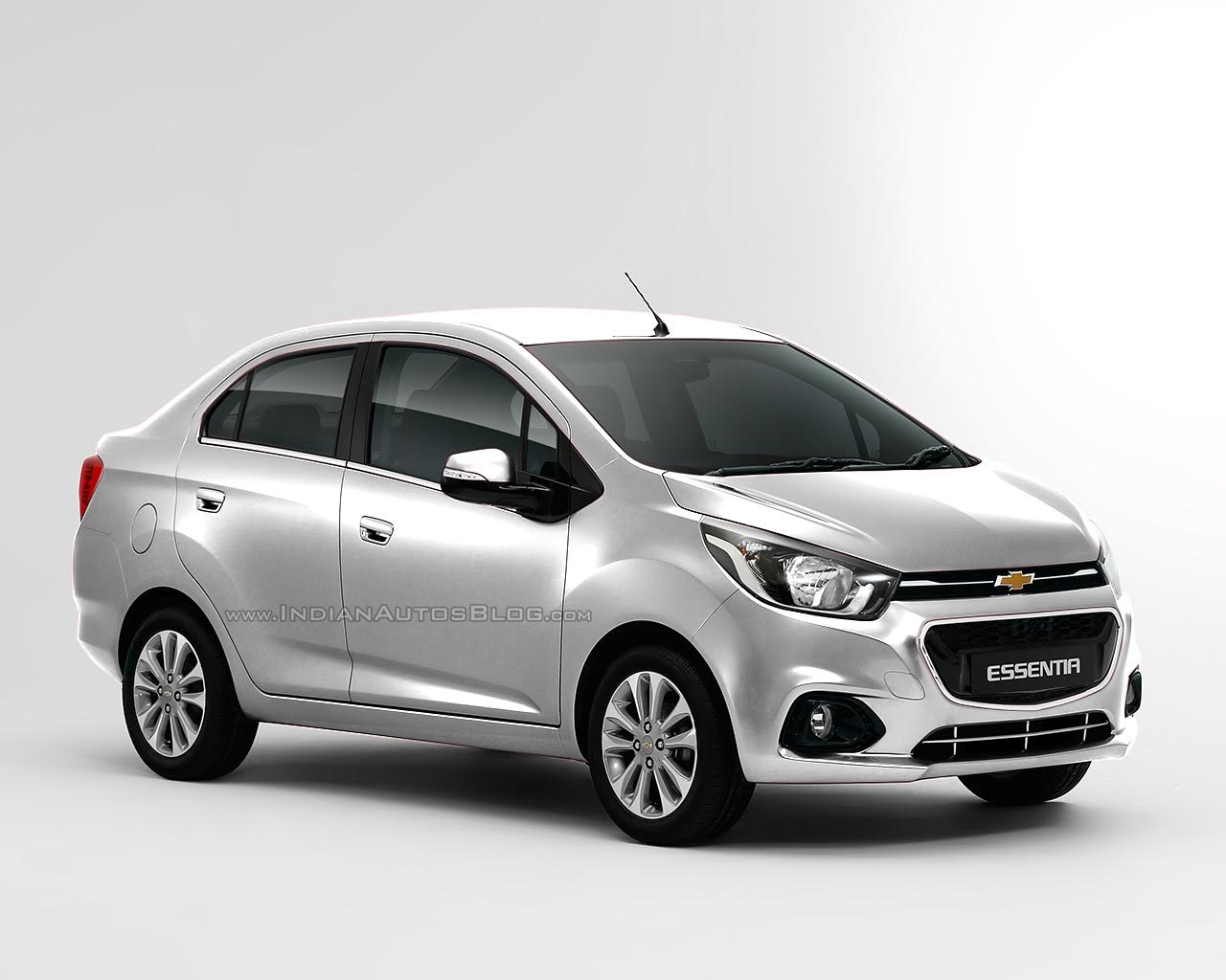 Chevrolet Beat Essentia compact sedan rendered in white