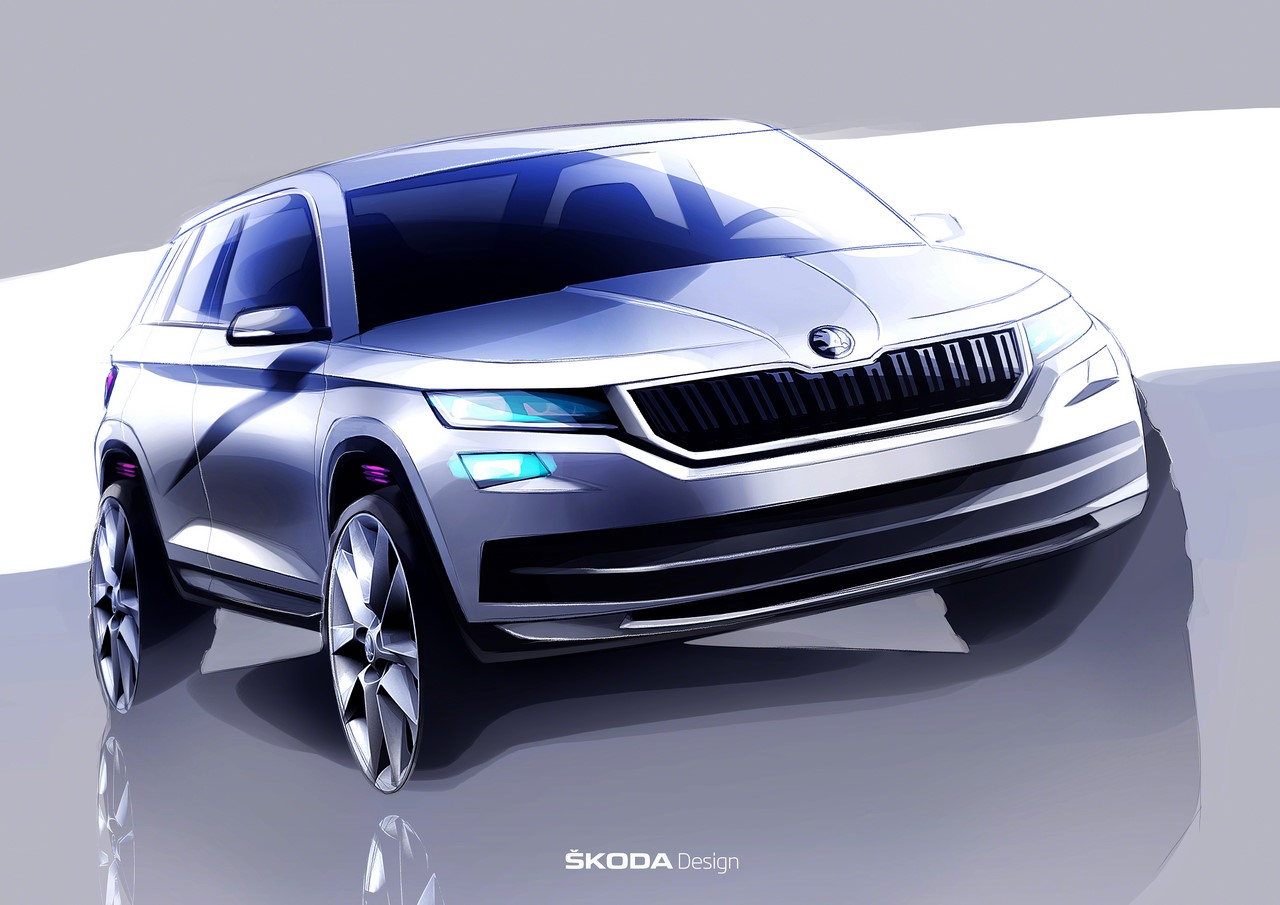 Skoda Kodiaq front three quarters sketch