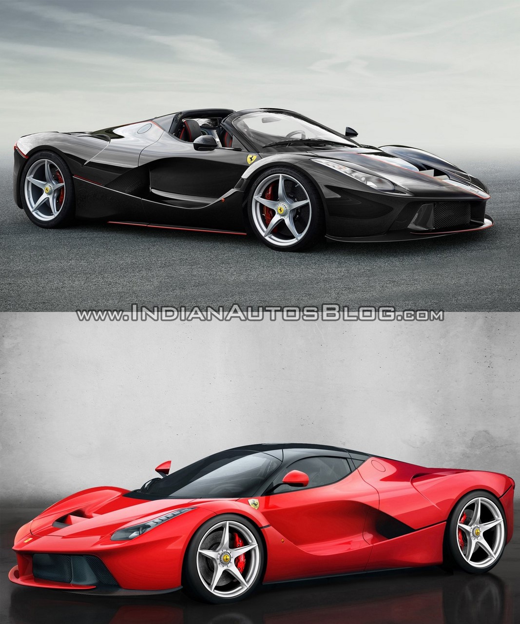 Ferrari LaFerrari Aperta (Spider) vs. Ferrari LaFerrari coupe exterior front three quarters