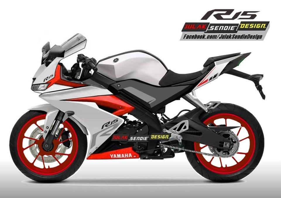 Yamaha R15  v3  0 rendering white  red  side