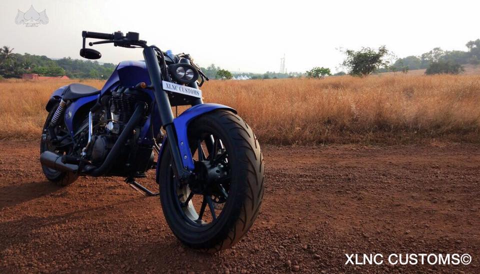 Royal Enfield Thunderbird Blue Evo by XLNC Customs front three quarter