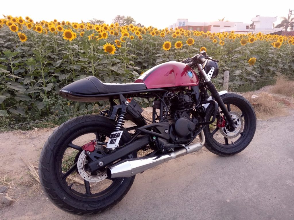Bajaj Pulsar 220 cafe racer by Brotherhood Customs exhaust