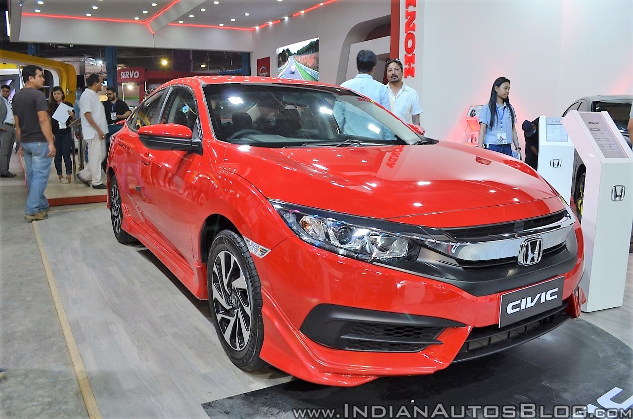 Honda Civic sedan front three quarters right side at Nepal Auto Show 2017