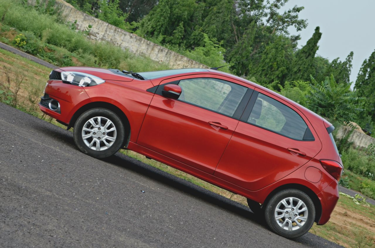 Tata Tiago Amt Test Drive Review Side View Tilt