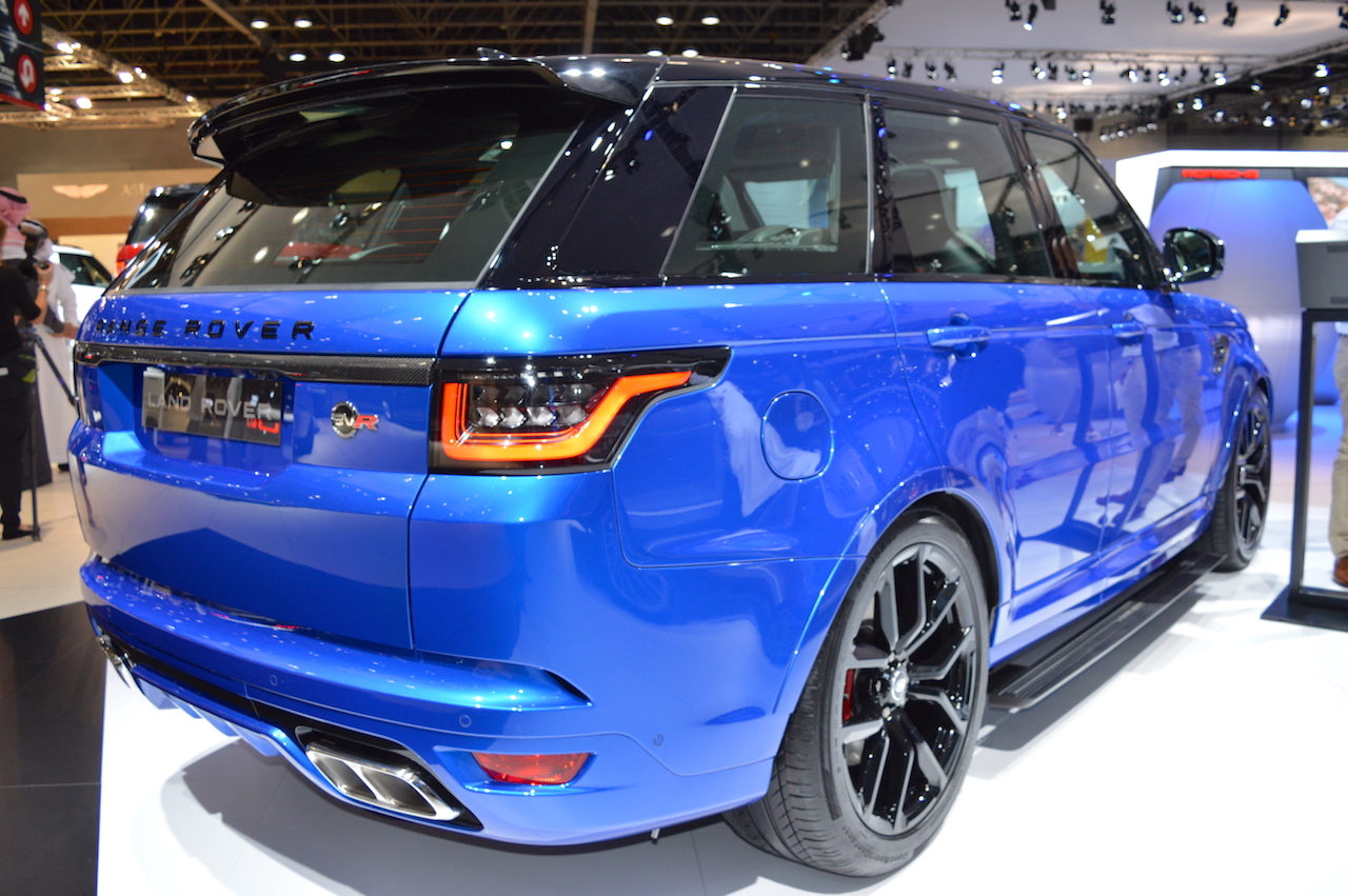 2018 Range Rover Sport SVR rear three quarters right side 