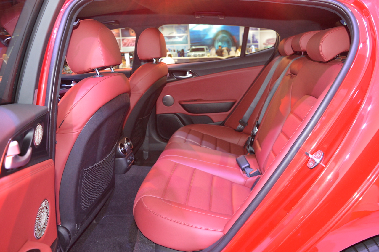 Kia Stinger GT rear seats at the 2017 Dubai Motor Show