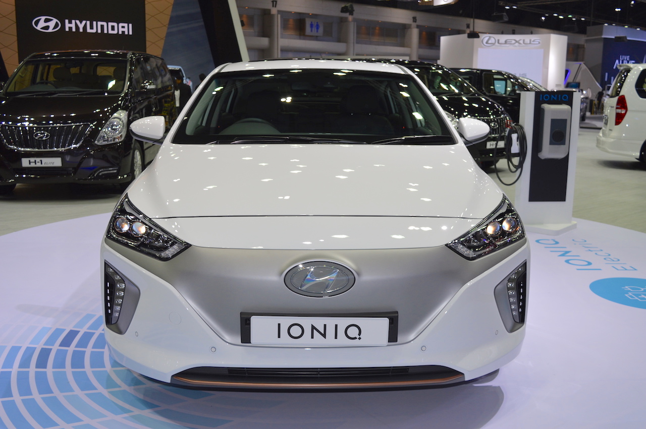 Hyundai Ioniq electric front at 2017 Thai Motor Expo