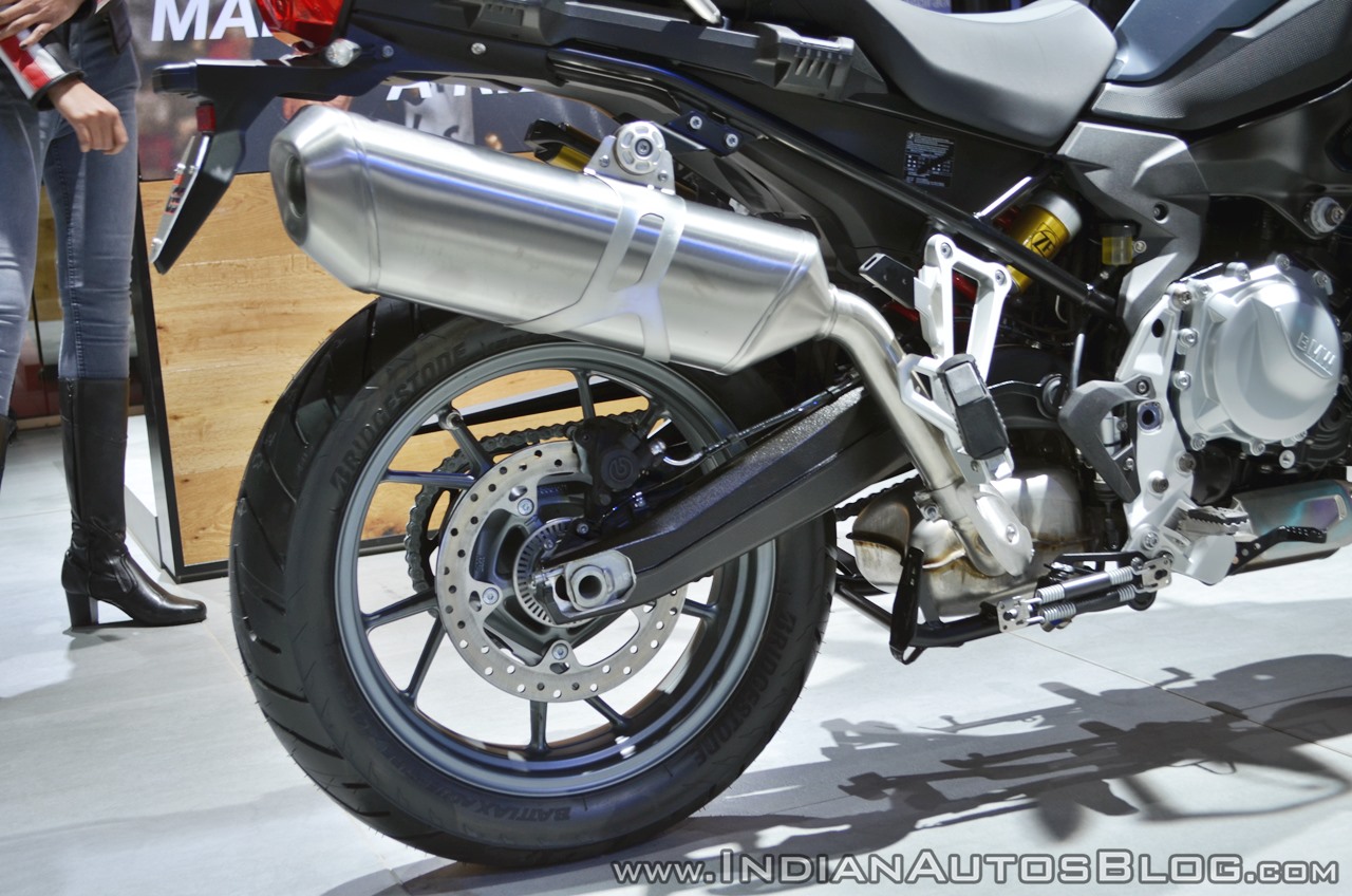 BMW F 750 GS rear wheel at 2018 Auto Expo