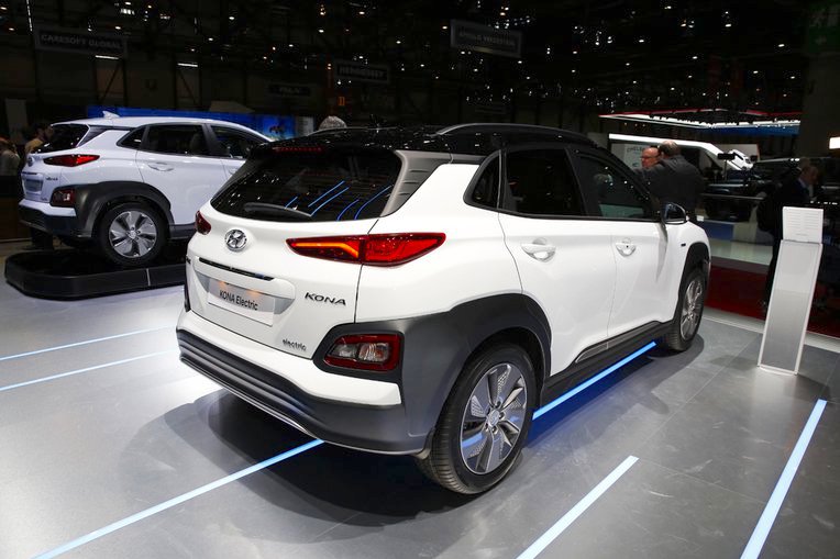 Hyundai Kona Electric rear three quarters at 2018 Geneva Motor Show