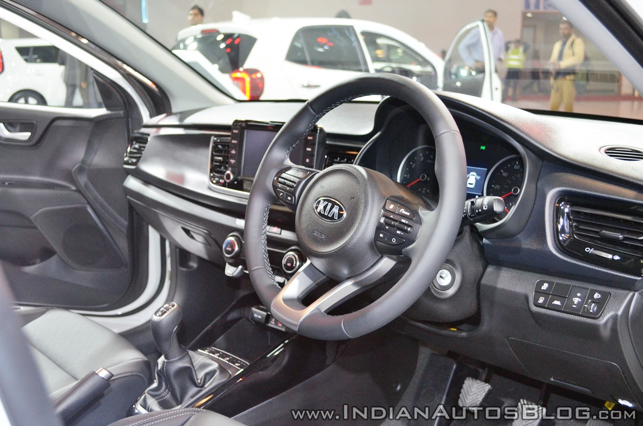 Kia Rio dashboard side view at Auto Expo 2018