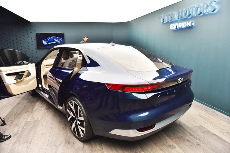 Tata EVision concept rear three quarters at 2018 Geneva 