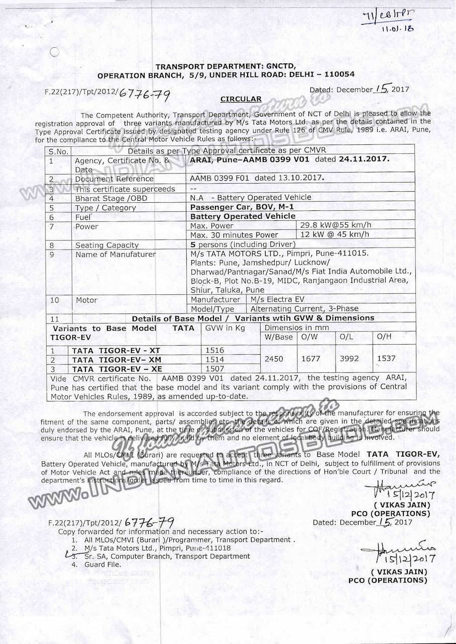 Tata Tigor EV s trim levels leaked in certification document