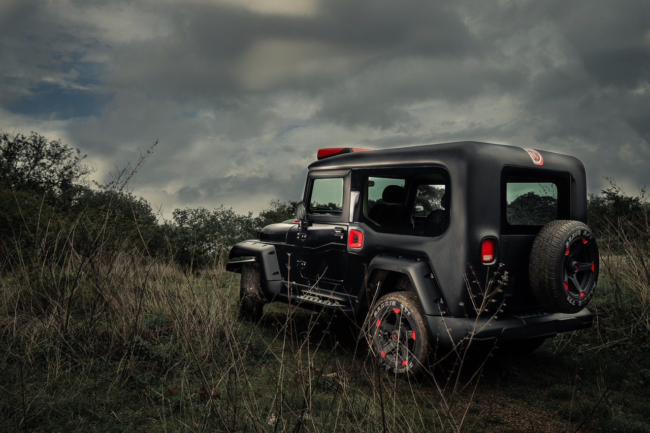 Modified Mahindra Thar by Red-D customs rear three quarters