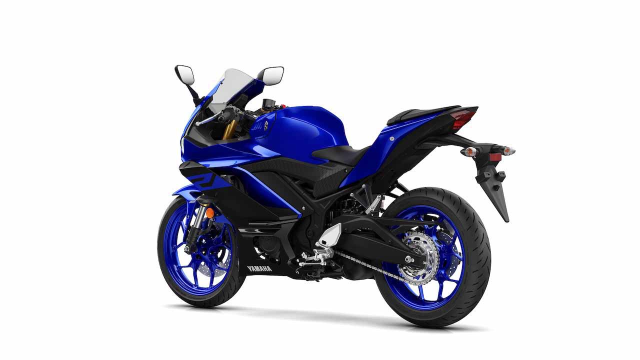 2019 Yamaha R3 Images Rear Three Quarters Blue Off