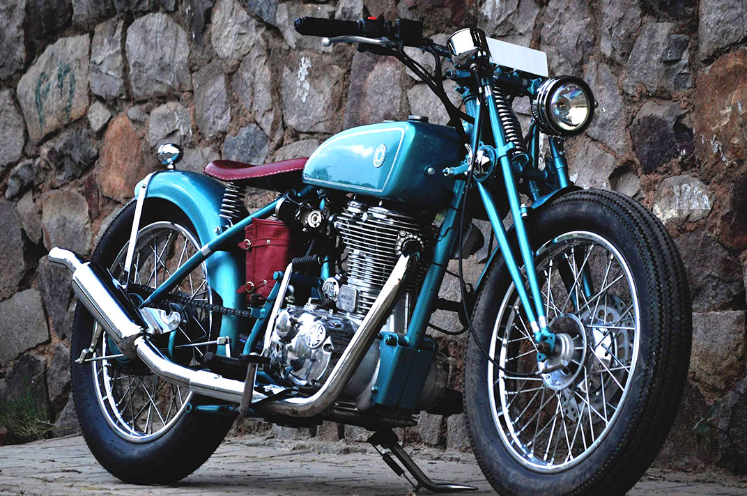 Custom Royal Enfield Classic 500 modified into a Vintage Hardtail Bobber