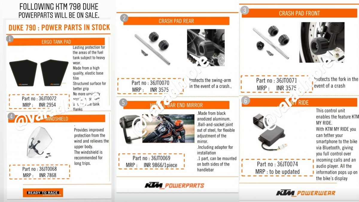 Soar en kop skuffe KTM 790 Duke Power Parts for India revealed