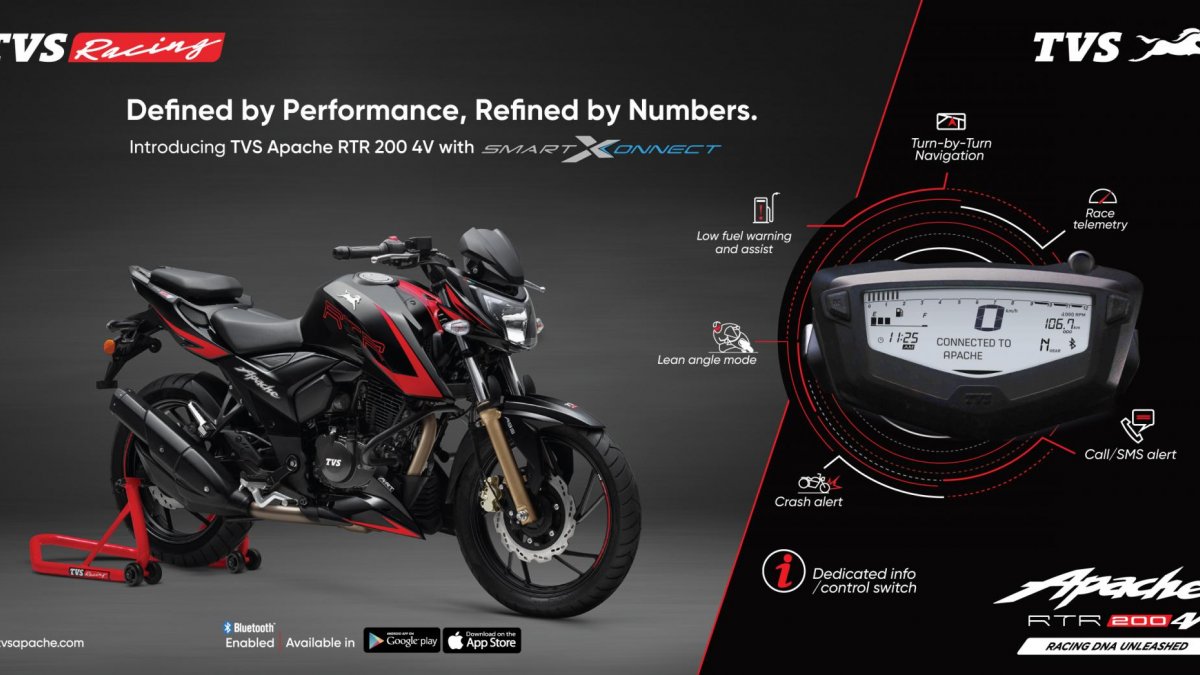 Bluetooth Enabled Tvs Apache Rtr 200 4v With Smartxonnect Launched