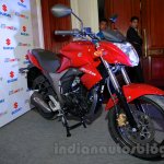 Suzuki Gixxer front three quarters left at the Indian launch
