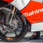 2016 Mahindra Moto3 MGP30 race bike front brake fork at Auto Expo 2016