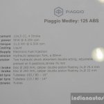 Piaggio Medley 125 ABS specifications at Auto Expo 2016
