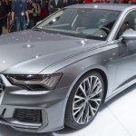 2018 Audi A6 front three quarters left side elevated view at 2018 Geneva Motor Show