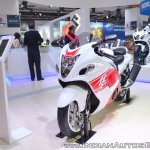 2018 Suzuki Hayabusa White front left quarter at 2018 Auto Expo