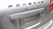 2014 Porsche Cayenne Platinum Edition badge at NAIAS 2014