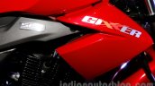 Suzuki Gixxer badge at the Indian launch