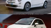 2016 Fiat 500 (facelift) vs 2007 Fiat 500 front three quarter Old vs New