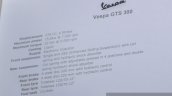Vespa GTS 300 ABS specifications at Auto Expo 2016