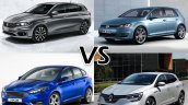 Fiat Tipo vs. VW Golf vs. Ford Focus vs. Renault Megane exterior front three quarters