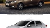 2017 Dacia Logan sedan vs 2012 Dacia Logan sedan front three quarter Old vs New
