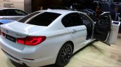 India-bound 2017 BMW 5 Series rear three quarter at the 2017 Geneva Motor Show Live