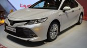 2018 Toyota Camry Hybrid front three quarters left side at 2017 Dubai Motor Show
