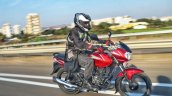 2018 Bajaj Discover 110 front right quarter action first ride review
